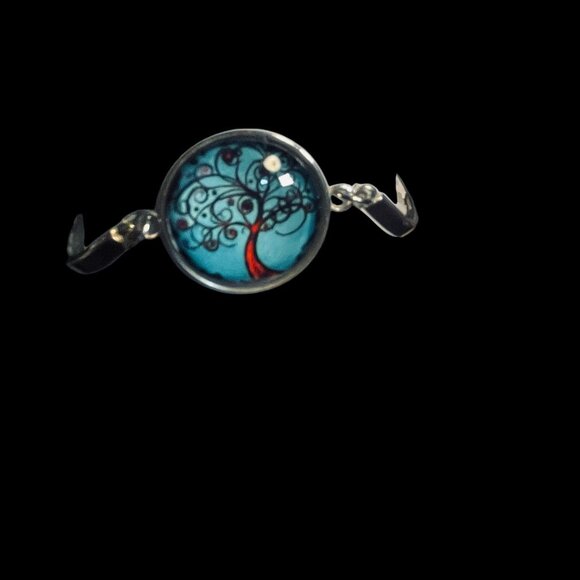 Tree Of Life Bracelet Blue Glass Cabochon Silver Boho Nature Jewelry Spiritual - Picture 2 of 7